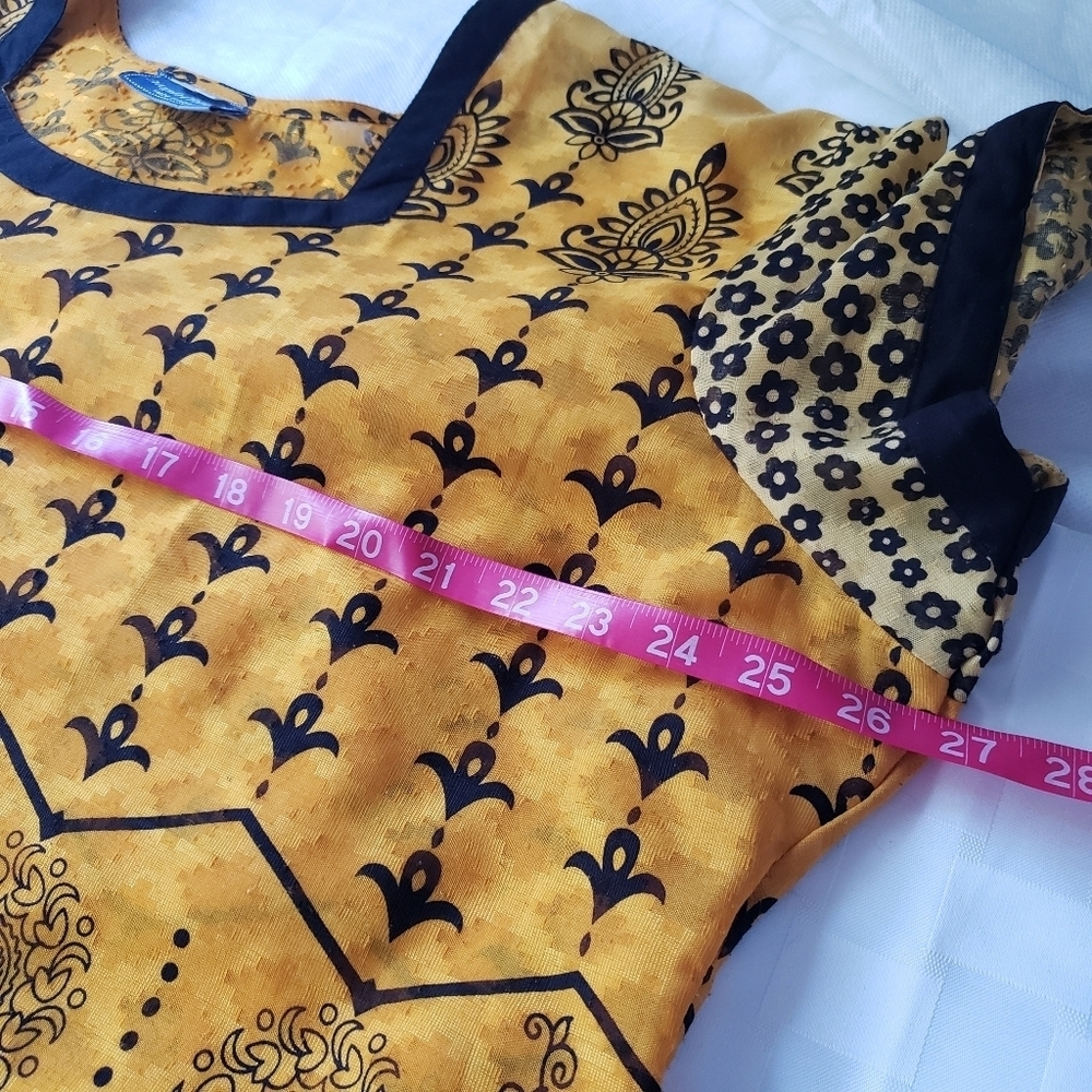 Maple Yellow & Teal Clothing Scoop Neck Short Sleeve Bohemian Top Size 2X - Picture 5 of 10